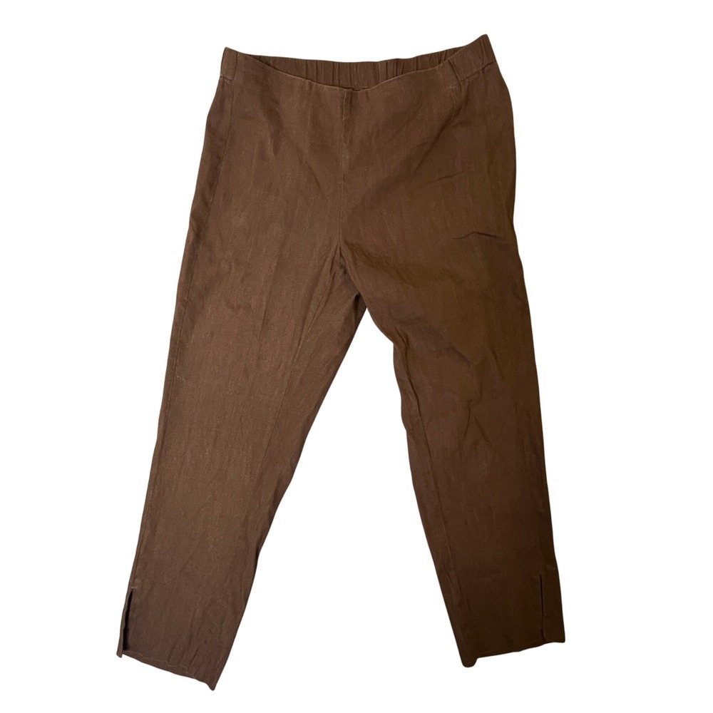J Jill Linen Blend Pants Womens S Brown Tapered Pull On Slit Ankle Lagenlook